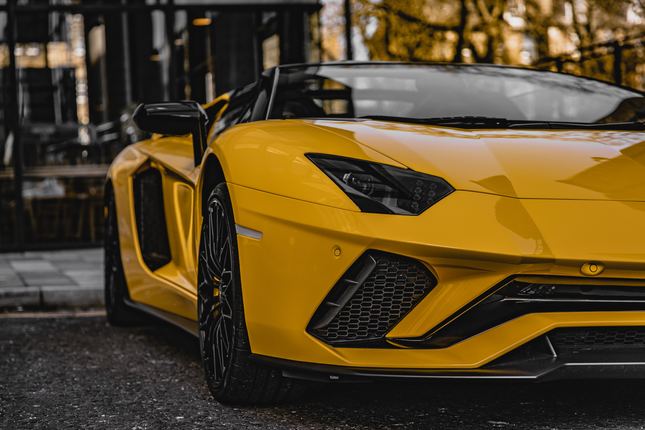 Close-Up Shot of Yellow Lamborghini Aventador